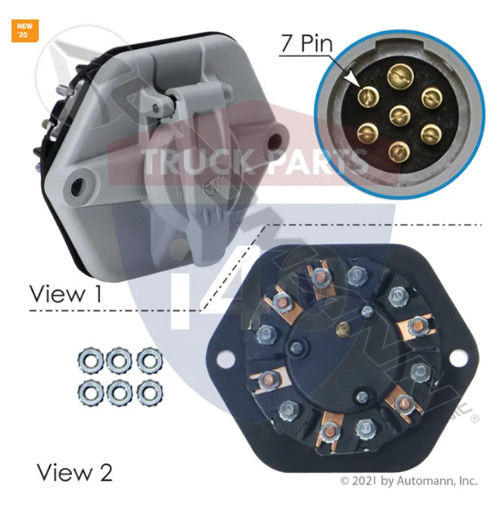 Automann 179.1044 Socket 7 Way With 20 Amp Breakers - 7-Way Sockets with Rear Studs