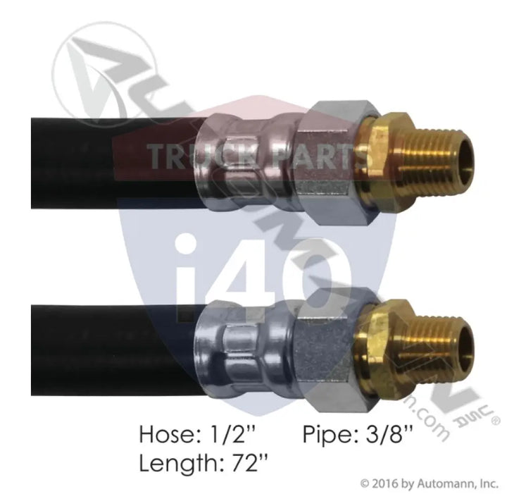 16772 Air Hose Assy 1/2in 3/8in Swivels-72in For Haldex - Dual 3/8’’ NPT Swivel Ends