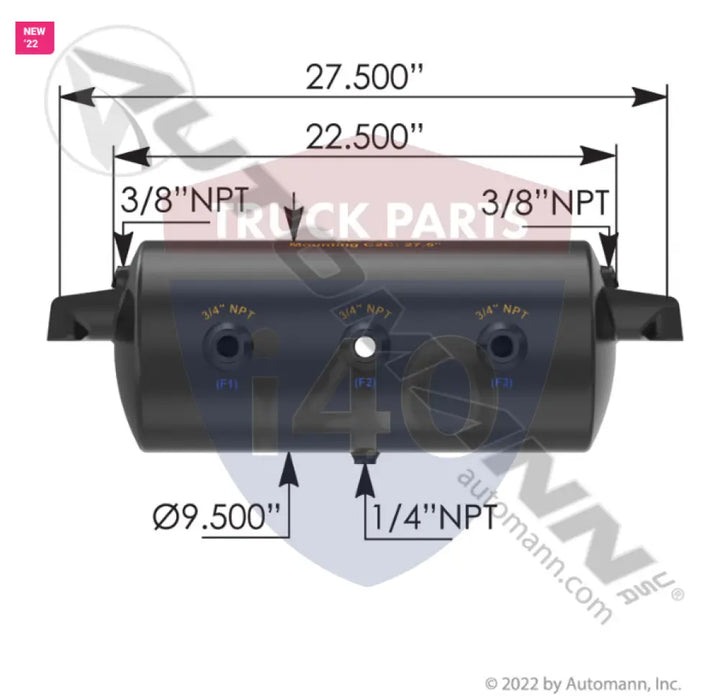 Automann 172.2001U Air Tank 1488 Cubic in Vol 9.500in Dia - Diameter - 9.5 in.