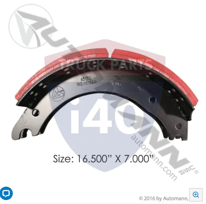 Automann 143.451584.30 Lined Brake Shoe 16.500in 7.000in - 23K Lb GAWR
