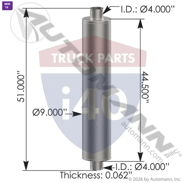 Automann 562.U6409 Muffler 4in Inlet/Outlet 9in Body - Muffler 4in Inlet/Outlet 9in Body