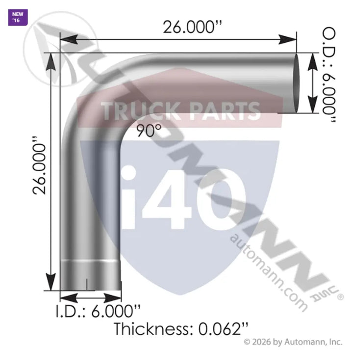 Automann 562.U4690E26A Exhaust Elbow 6in 90 Deg ID-OD ALZ - Exhaust Elbow 6in 90 Deg ID-OD ALZ