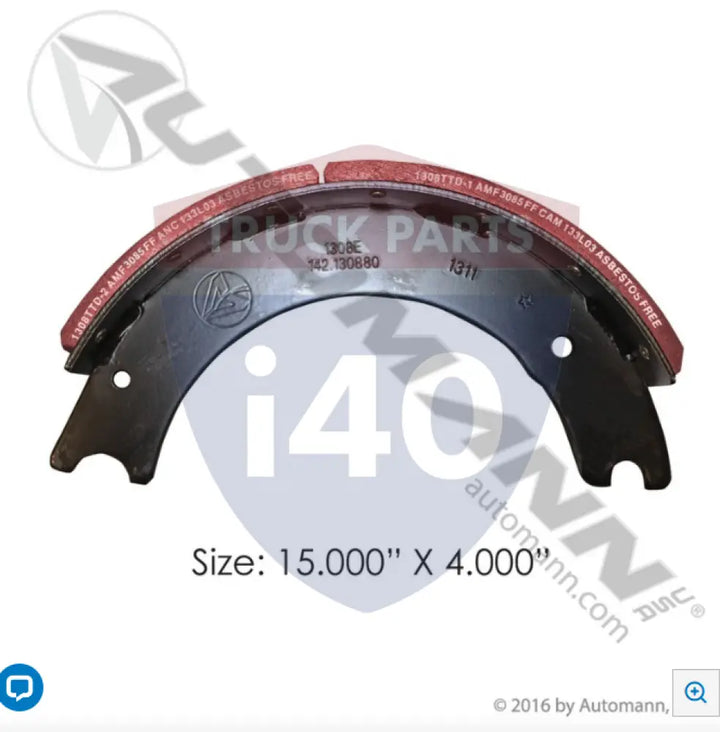Automann 143.130880.30 Lined Brake Shoe 15.000in 4.000in - 23K Lb GAWR