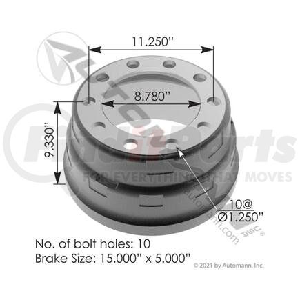 65554B Brake Drum 15.000in 5.000in For Webb