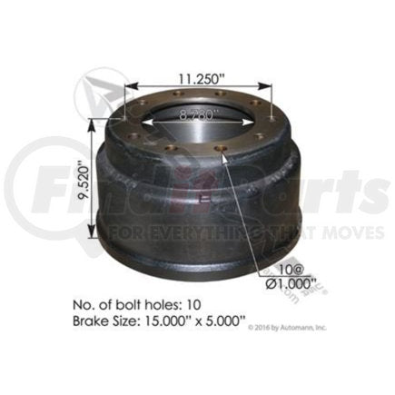 3754X Brake Drum 15.000in 5.000in For Gunite