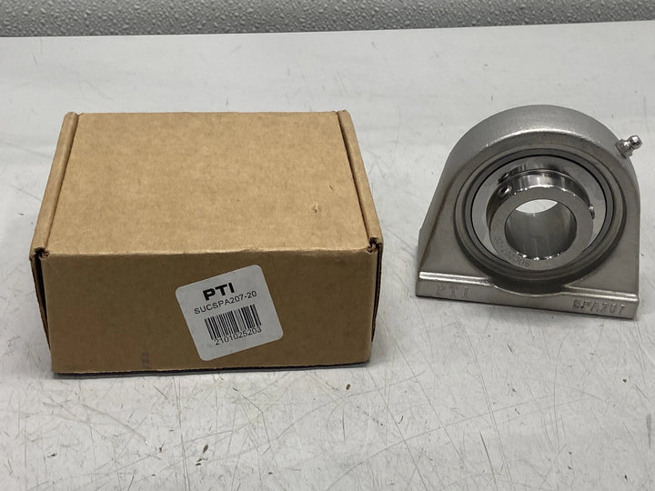 PTI Stainless Steel 1.25" Bore Tapped Base Pillow Block Bearing SUCSPA207-20