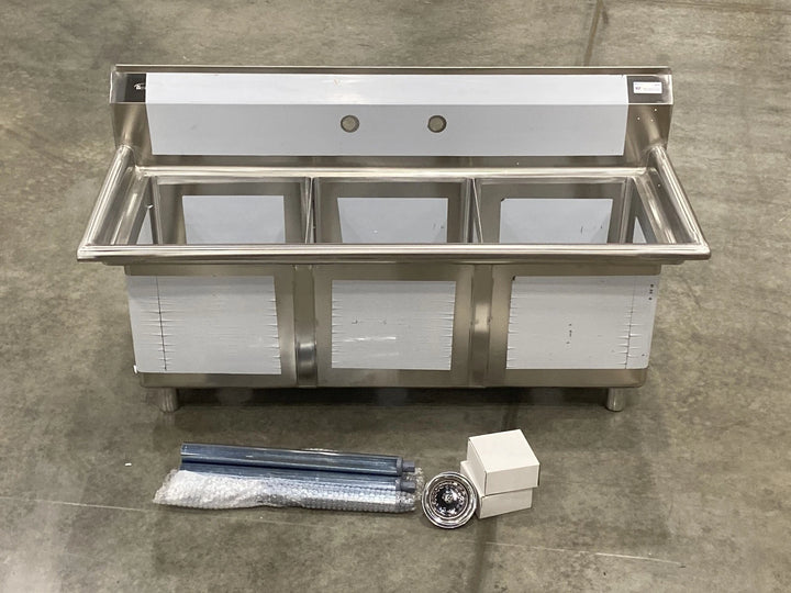 KoolMore 51" 3-Compartment Commercial Sink 16-Gauge Stainless Steel NSF