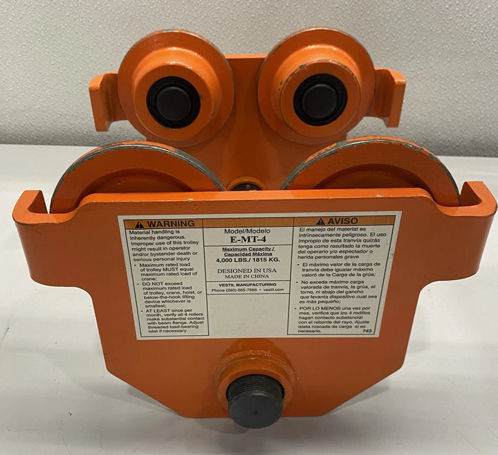 Vestil Orange Steel Low Profile Manual Push Trolley - 4000 lb. Capacity - E-MT-4