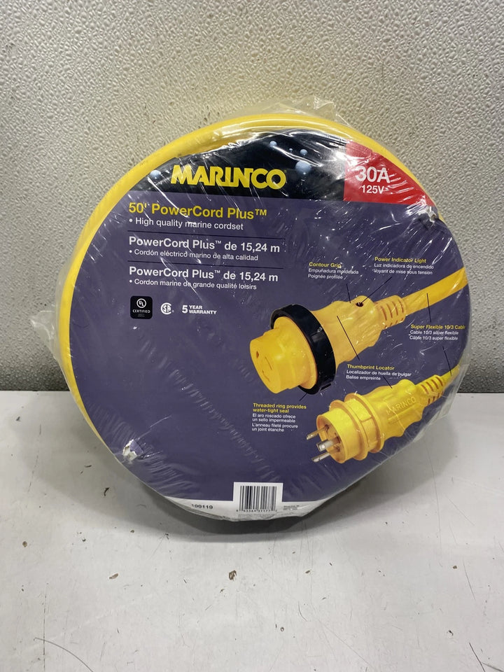 Marinco 199119 30A 125V 50' Yellow Power Cord