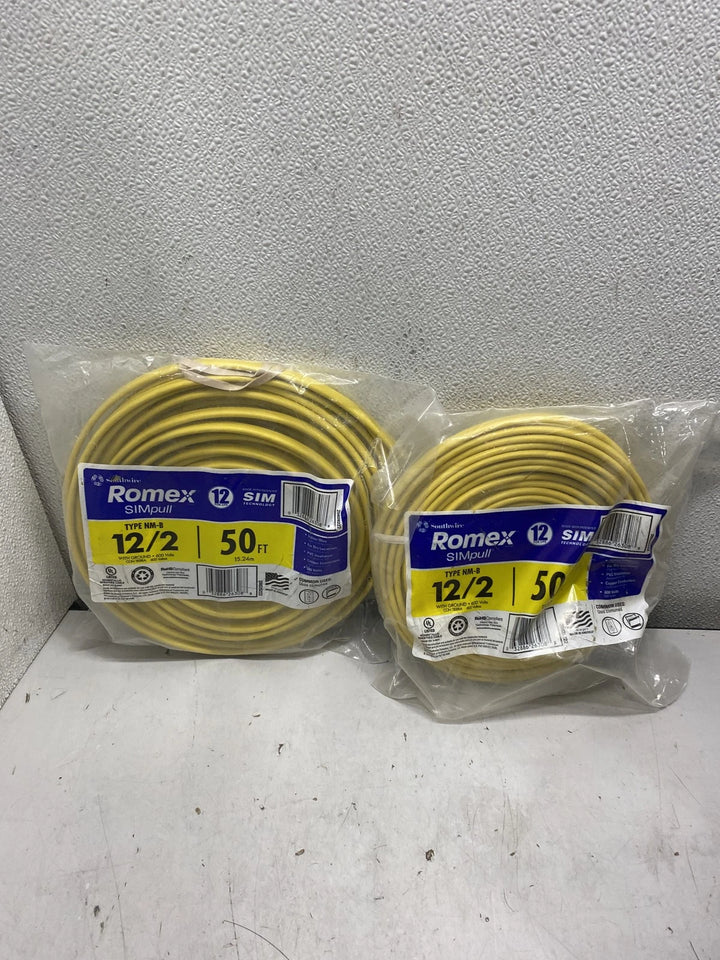 Soutwire Romex SIMpull 12/2 50FT Yellow Cable NM-B Lot of 2 2882822
