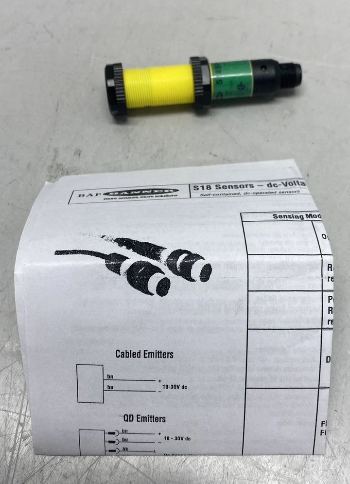 Banner PHOTOELECTRIC Sensor 50 MM Sensing Range Barrel-Mount S18SP6FF50Q