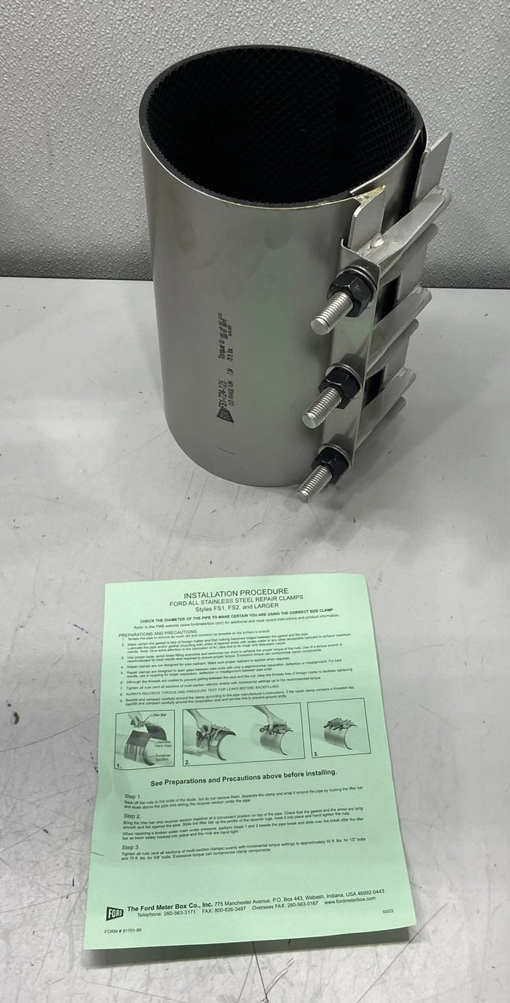 Ford Meter Box 6" Stainless Steel Repair Clamp 6" x 12" x 3/4"FS1-724-125-CC3