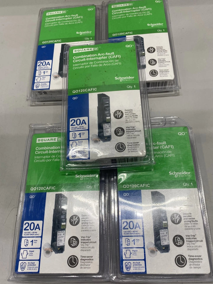Lot Of 5 Schneider Electric Square D Combo 20A Arc Fault Breaker QO120CAFI QO