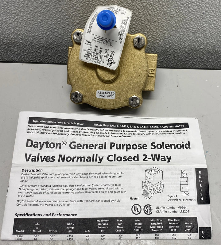 DAYTON Solenoid Valve Body, 2-Way, 1" 1A579