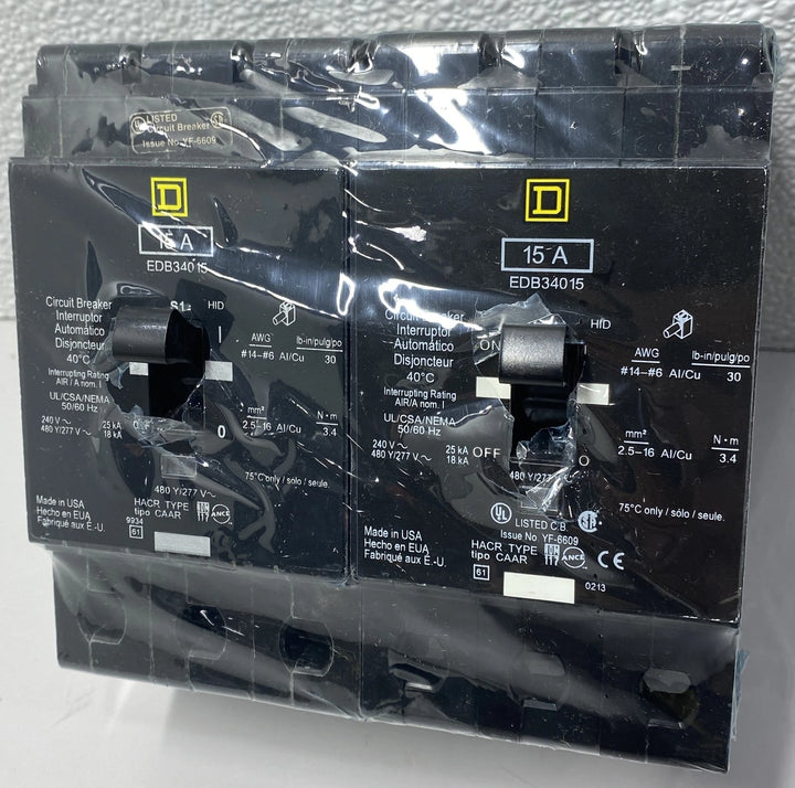 *LOT OF 2* Square D Schneider Electric Bolt-on EDB Circuit Breaker EDB34015