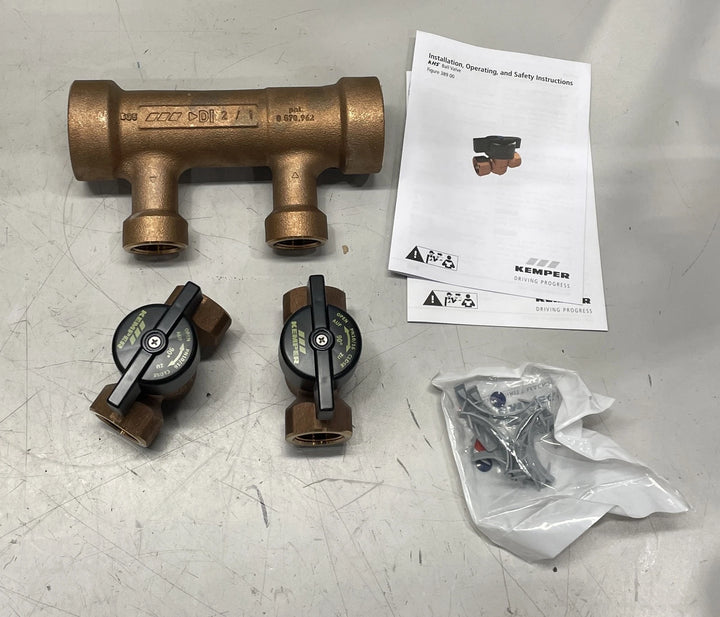 Kemper Flow-Splitter 2" Main x 1" Loop FPT W/ 1/4 Turn Stop Valves 6510605000