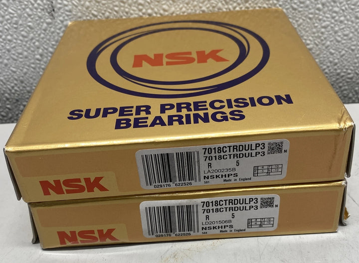 NSK Angular Contact Bearing 7018CTRDULP3 (LOT OF 2)