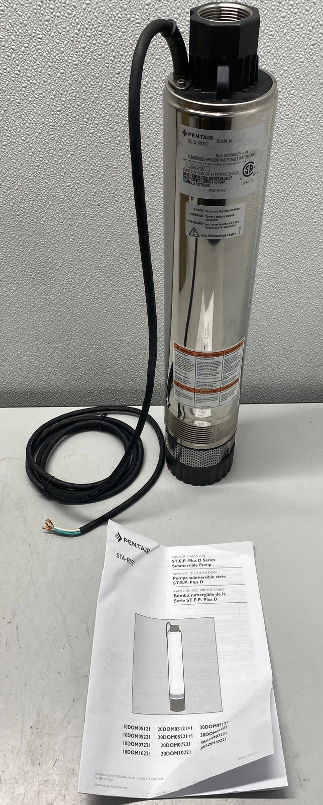 Pentair Sta-Rite 4" Multistage Submersible Effluent Pump 1/2 HP 20DOM05221 1-01