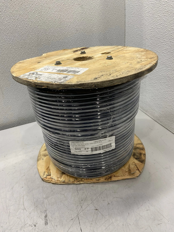 UL Lead Wire 19 Strand 105C 600V Bare Copper PVC Black 500' 1283/06B19-0