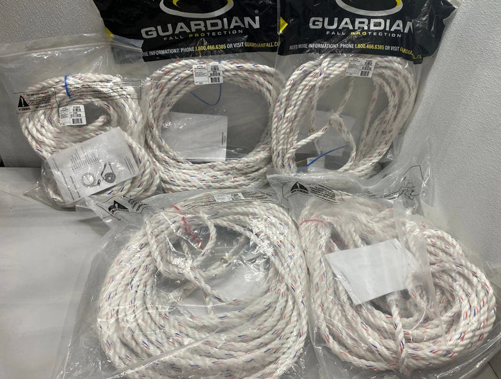 Lot of 5 Guardian Fall Protection 50 Foot Polydac Rope w/ Snap Hook End (11331)