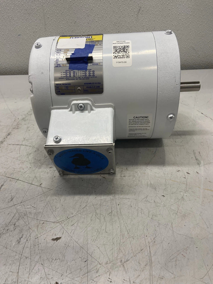 Leeson 1/2HP 1725RPM 56C TENV 3PH Washdown Motor 113473.00