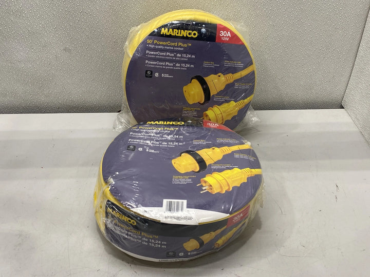(Lot of 2) Marinco 199119 30A 125V 50' Yellow Power Cord