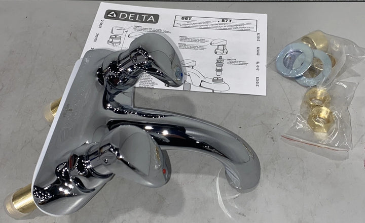 Delta Commercial Chrome 2-Handle Metering Slow Close Bathroom Faucet 86T1153