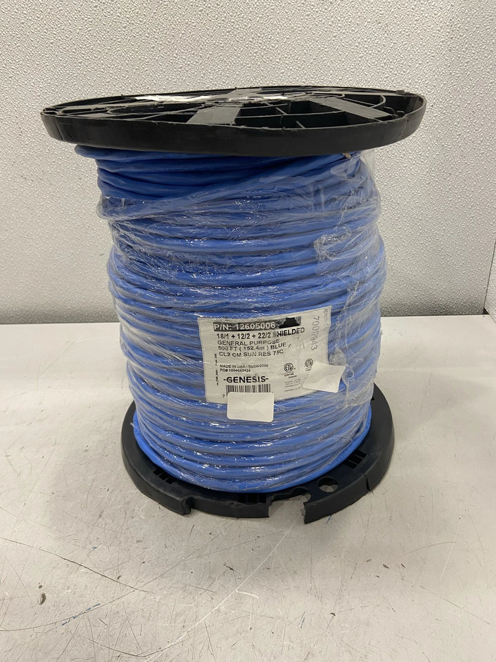 Genesis 18/1 + 12/2 + 22/2 Shielded General Purpose Cable 500' Blue 12605006