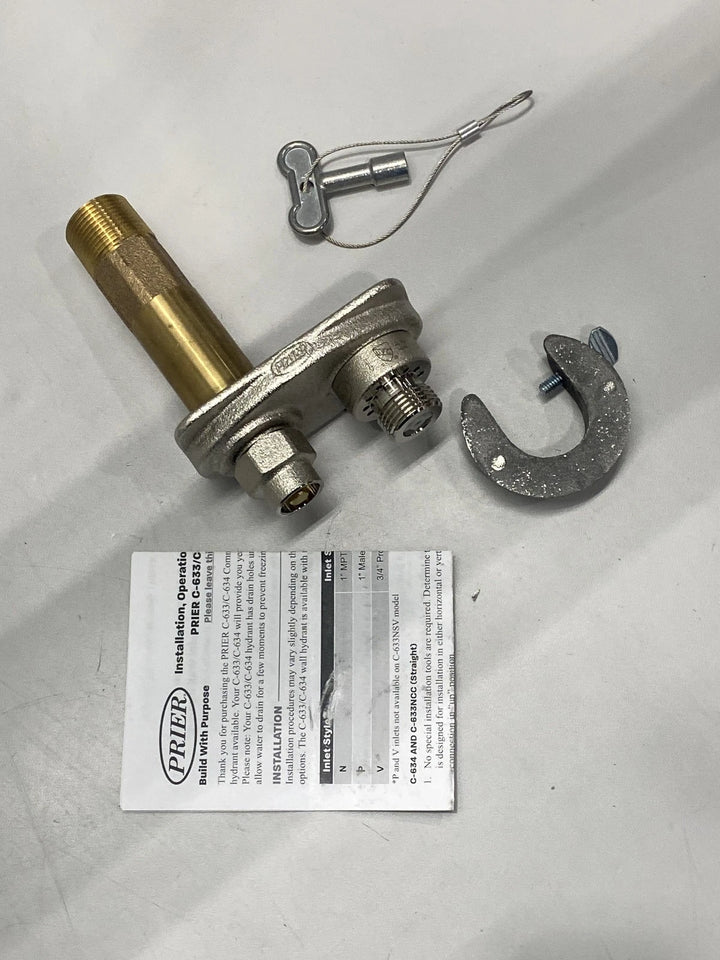 PRIER C-634N04 Heavy Commercial Wall Hydrant 4" Frost Proof 1" MIP x 3/4" FIP