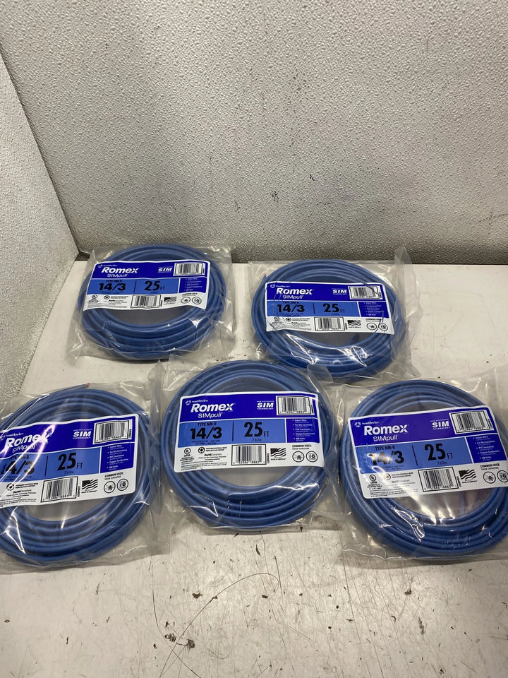 Southwire Romex SIMpull Electrical Wire 14 Gauge 25 Ft Blue 63946921 Lot of 5