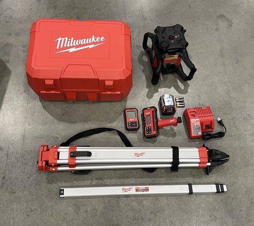 Milwaukee M18 18V Red Exterior Dual Slope Rotary Laser Kit w/ Receiver 3704-21T